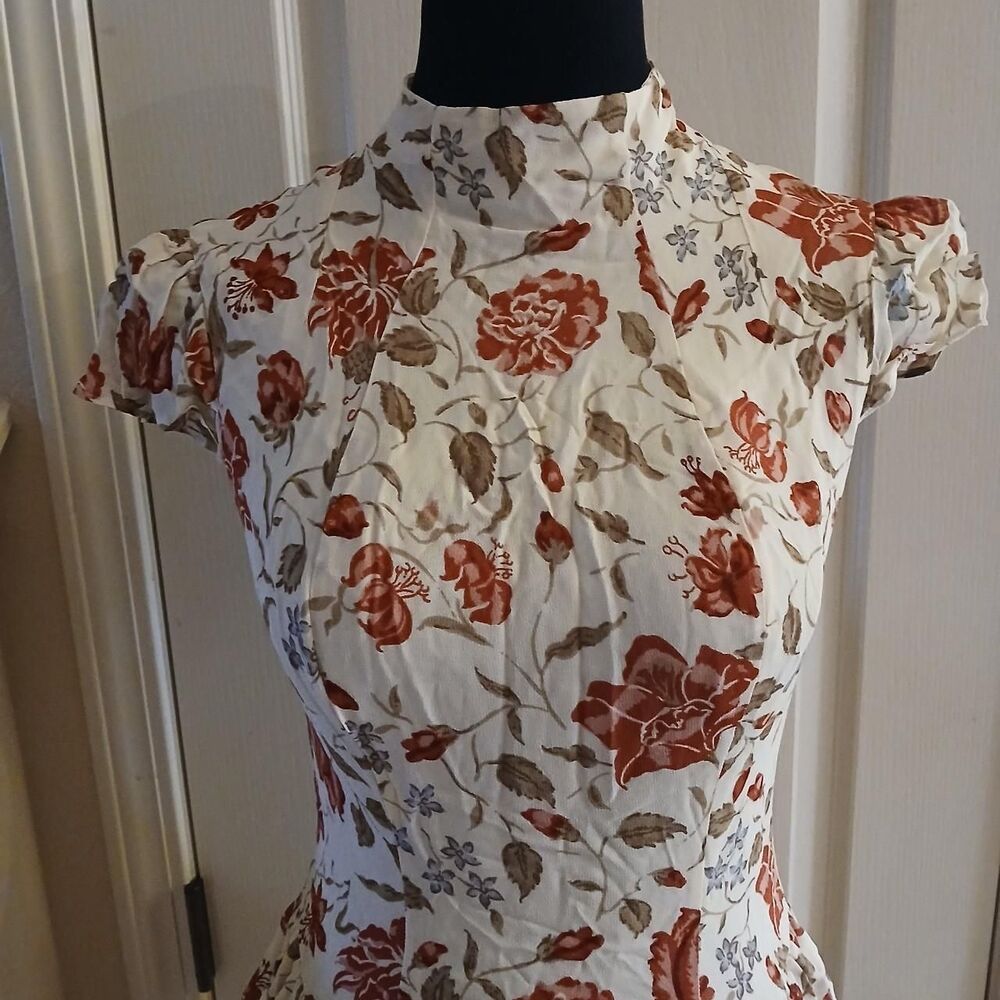Reformation White Maven Mini Dress Floral Cap Sleeve Mock Neck Drop Waist 2 - Picture 3 of 8